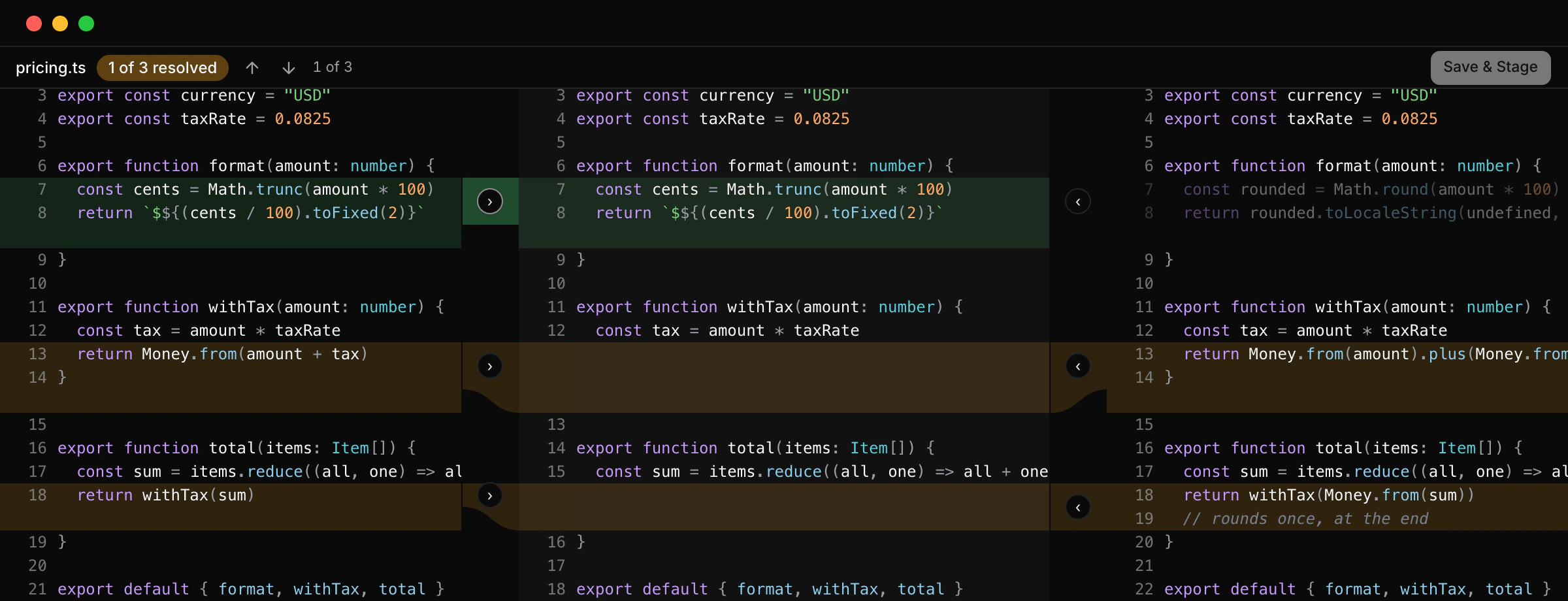 Real three-pane conflict resolution
