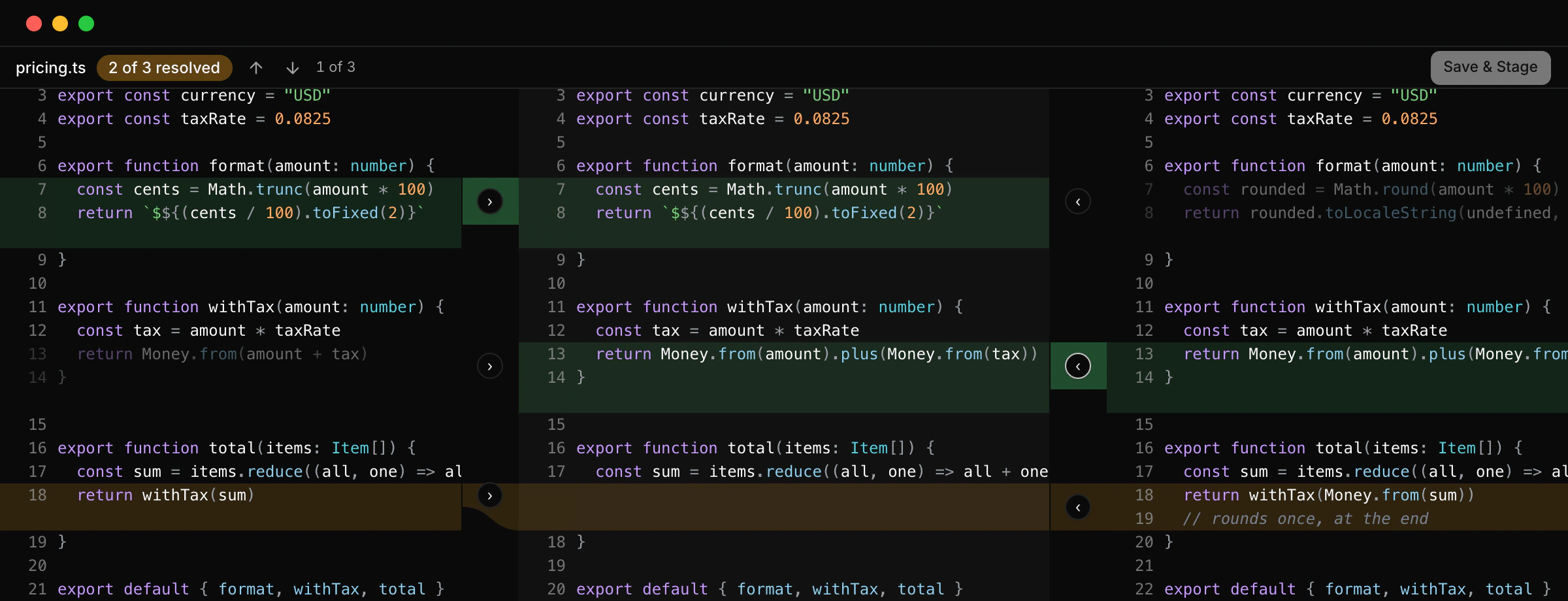 Real three-pane conflict resolution